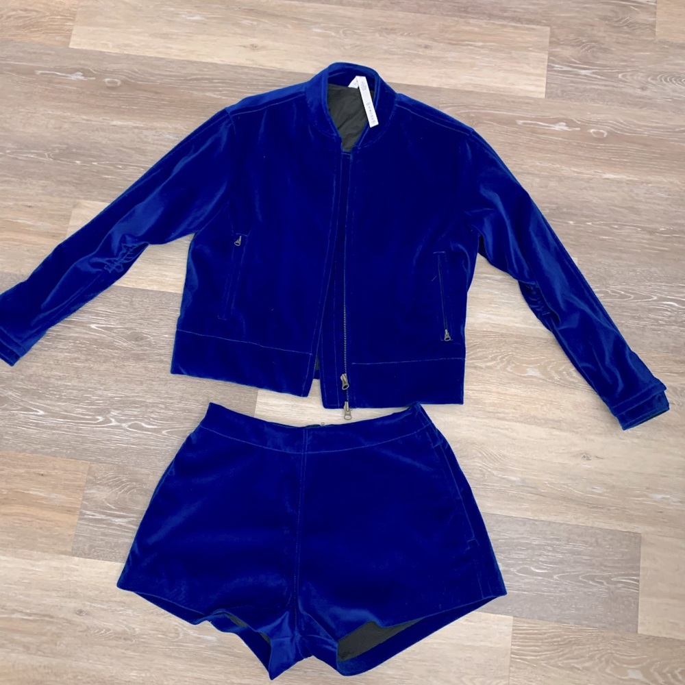 Lululemon the lab blue velvet jacket and short set